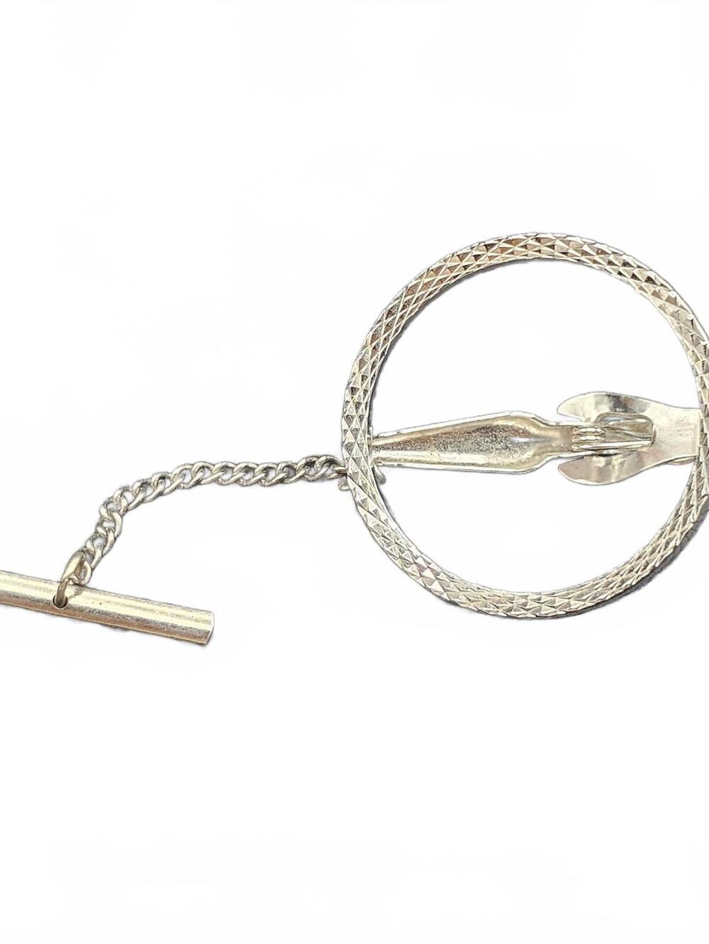 Silver Tone Circle and Arrow Tie Tack with Chain